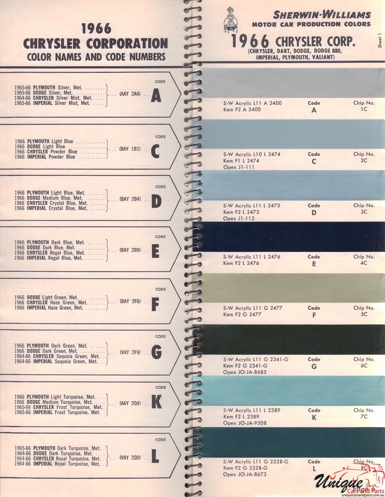 1966 Chrysler Paint Charts Williams 1